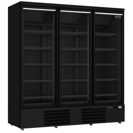 FREEZER 3 GLASS DOORS BLACK JDE-1530F BL**Note: there is a higher inrush current, which makes a circuit breaker with type C characteristic necessary.**