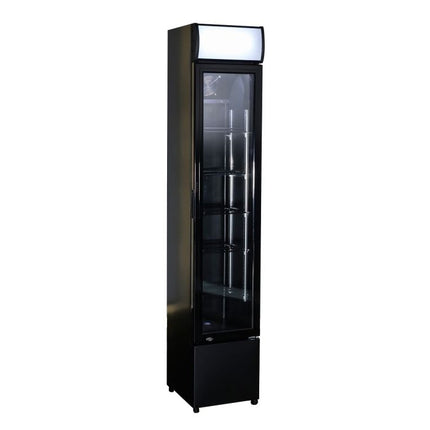 RÉFRIGÉRATEUR À PORTE VERRE ÉTROITE NOIR