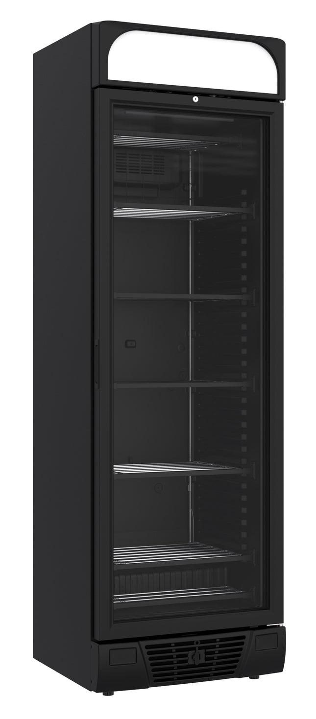 GEFRIERSCHRANK 1 GLASTÜR SCHWARZ 382L
