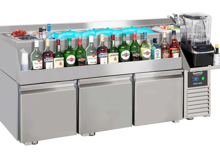 COMPTOIR RÉFRIGÉRÉ 3 PORTES AVEC STATION BAR À COCKTAIL