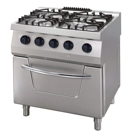 Cuisinière robuste - 4 brûleurs - Unité double - 70 cm de profondeur - 30 kW - Gaz avec four électrique