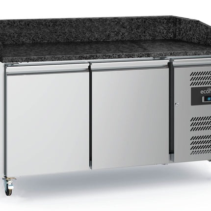 PIZZA COUNTER 2 DOORS BLACK GRANITE WORKTOP - WITH WHEELS