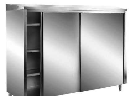 SARO opbevaringsskab i rustfrit stål med skydedøre AISI 430, skråt tag, 2000 x 700 mm