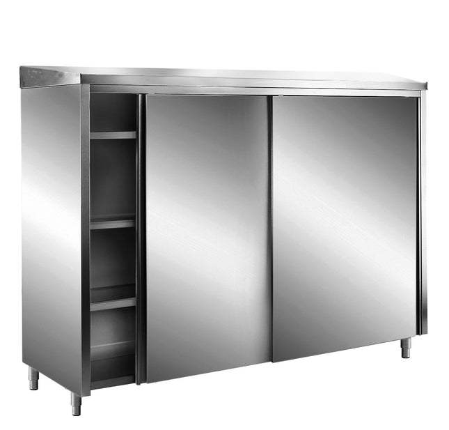 SARO opbevaringsskab i rustfrit stål med skydedøre AISI 430, skråt tag, 1800 x 600 mm