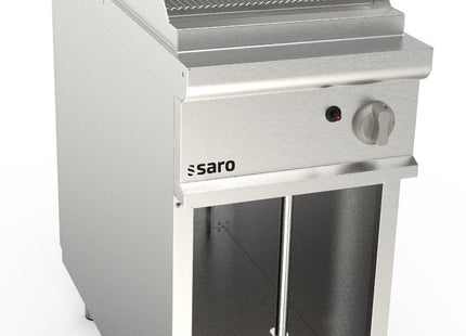 SARO gasgrillplade, 400 mm bred, fritstående model, rillet 
Model LQ / FTG2BAR