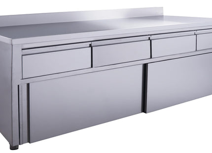 SARO skab med skydedøre, 4 skuffer og opkant, 2000 x 700 mm