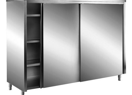 SARO opbevaringsskap i rustfrit stål med skydedøre AISI 430, flatt tag, 1800 x 700 mm
