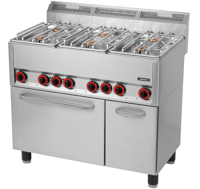 Gas cooker 6 burners with electric ventilated oven GN 1/1 99
