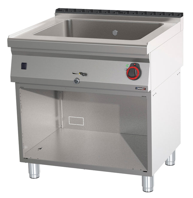 Bain-Marie GN 2/1 200 mm mit Ablasshahn mit offenem Schrank 80