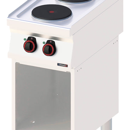 Cuisinière électrique 2 feux avec meuble ouvert 40