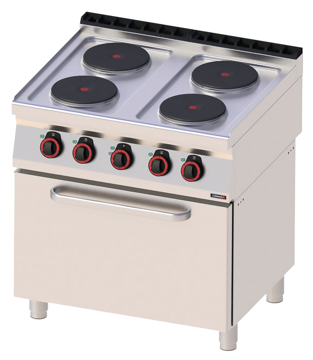 Electric 4 burners cooker with ventilated electric oven GN 1/1 80