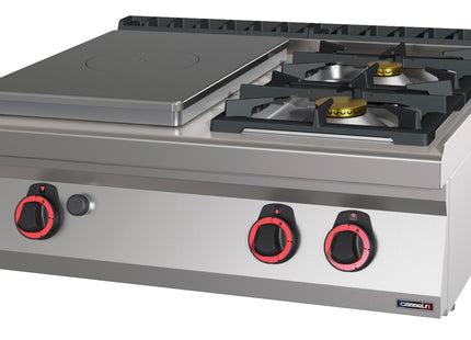 Gas table-top cooker 2 burners + 1 solid top 80