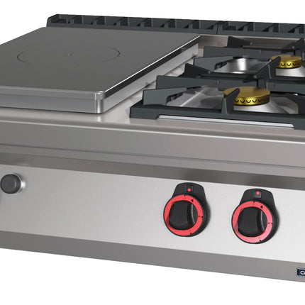 Gas table-top cooker 2 burners + 1 solid top 80