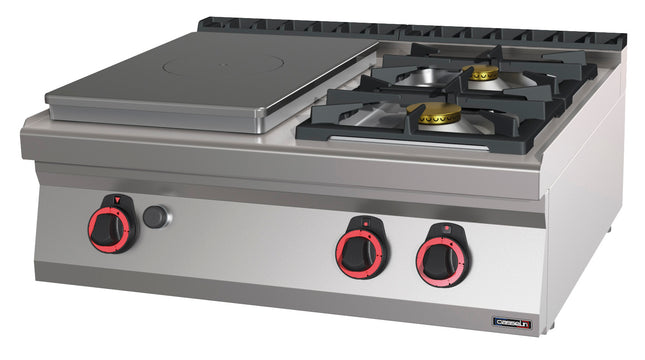Gas table-top cooker 2 burners + 1 solid top 80