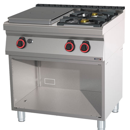 Gaskocher 2 Brenner + 1 feste Platte mit offenem Schrank 80