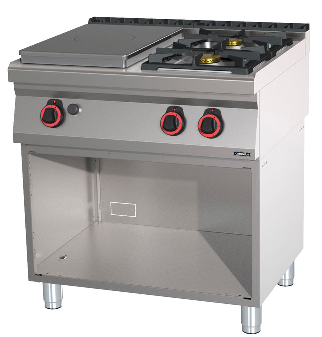 Gas cooker 2 burners + 1 solid top with open cabinet 80