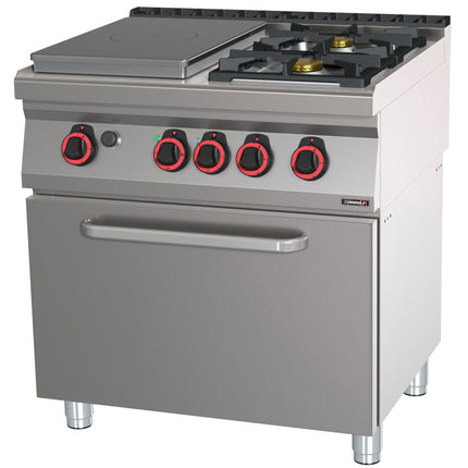 Cuisinière gaz 2 feux + 1 plaque de cuisson avec four gaz GN 2/1 80