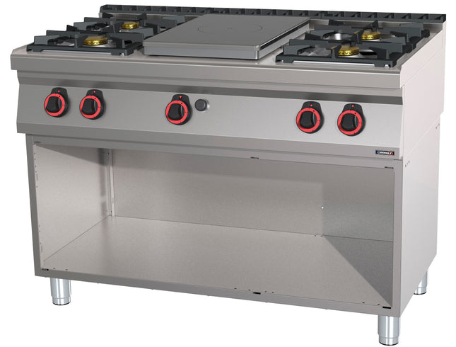 Gas cooker 4 burners + 1 solid top with open cabinet 120