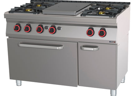 Gas cooker 4 burners + 1 solid top with gas oven GN 1/1 120