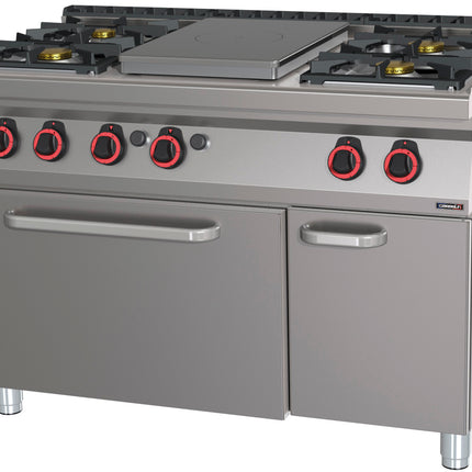Gas cooker 4 burners + 1 solid top with gas oven GN 1/1 120