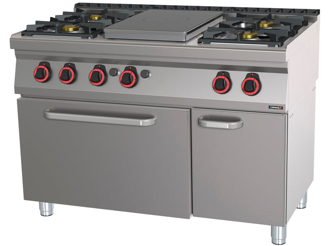 Gas cooker 4 burners + 1 solid top with gas oven GN 1/1 120