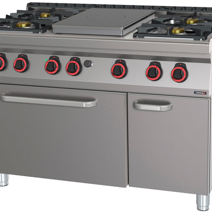 Gas cooker 4 burners + 1 solid top static electric oven GN 2/1 HP 120