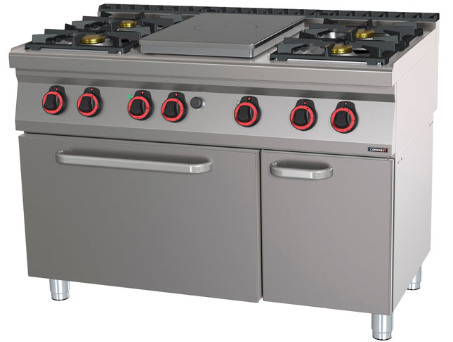 Gas cooker 4 burners + 1 solid top static electric oven GN 2/1 HP 120