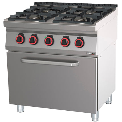 Cuisinière à gaz 4 feux avec four électrique ventilé GN 1/1 80