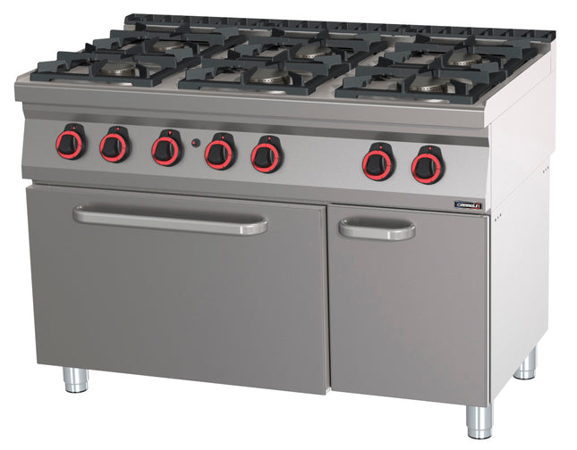 Gas cooker 6 burners with gas oven GN 2/1 120