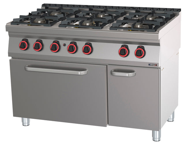 Gas cooker 6 burners with gas oven GN 2/1 HP 120