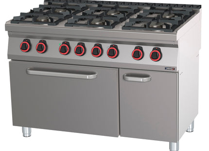 Gas cooker 6 burners with static electric oven GN 2/1 120