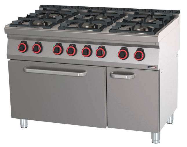 Gas cooker 6 burners with static electric oven GN 2/1 120