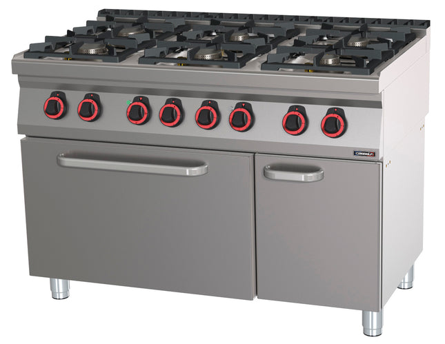 Gas cooker 6 burners with static electric oven GN 2/1 HP 120