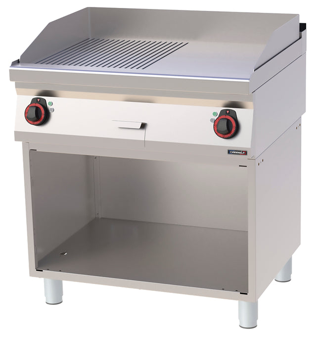 Griddle plate Grooved Smooth Chrome with open cabinet 80