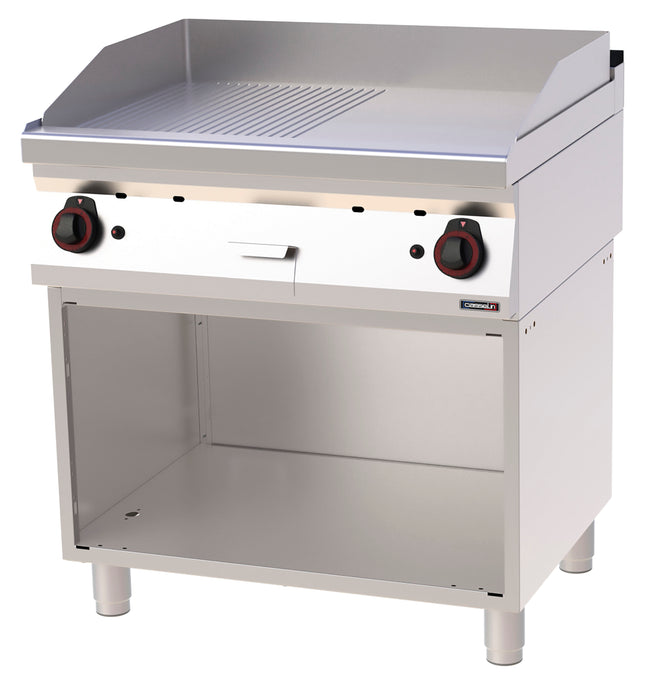 Gas griddle plate Grooved Smooth Cast iron with open cabinet 80