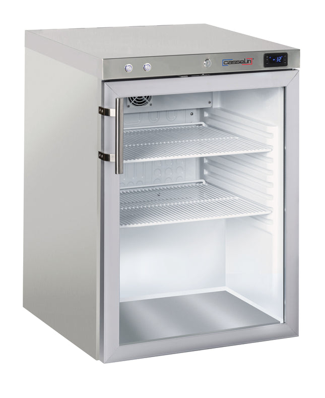 Upright glass door freezer 140 L Steel