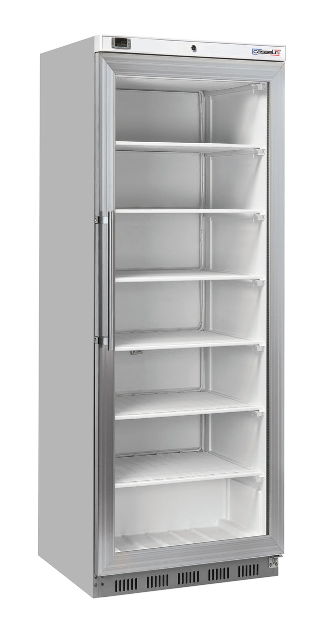 Upright glass door freezer 400 L Steel