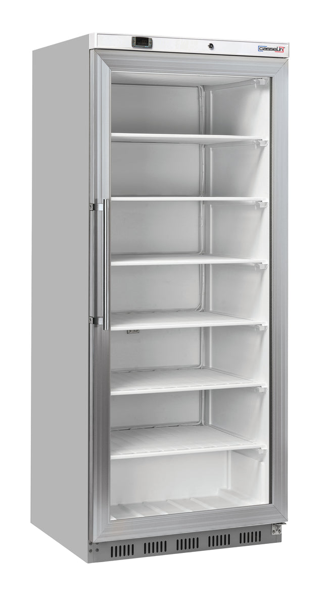 Upright glass door freezer 600 L Steel