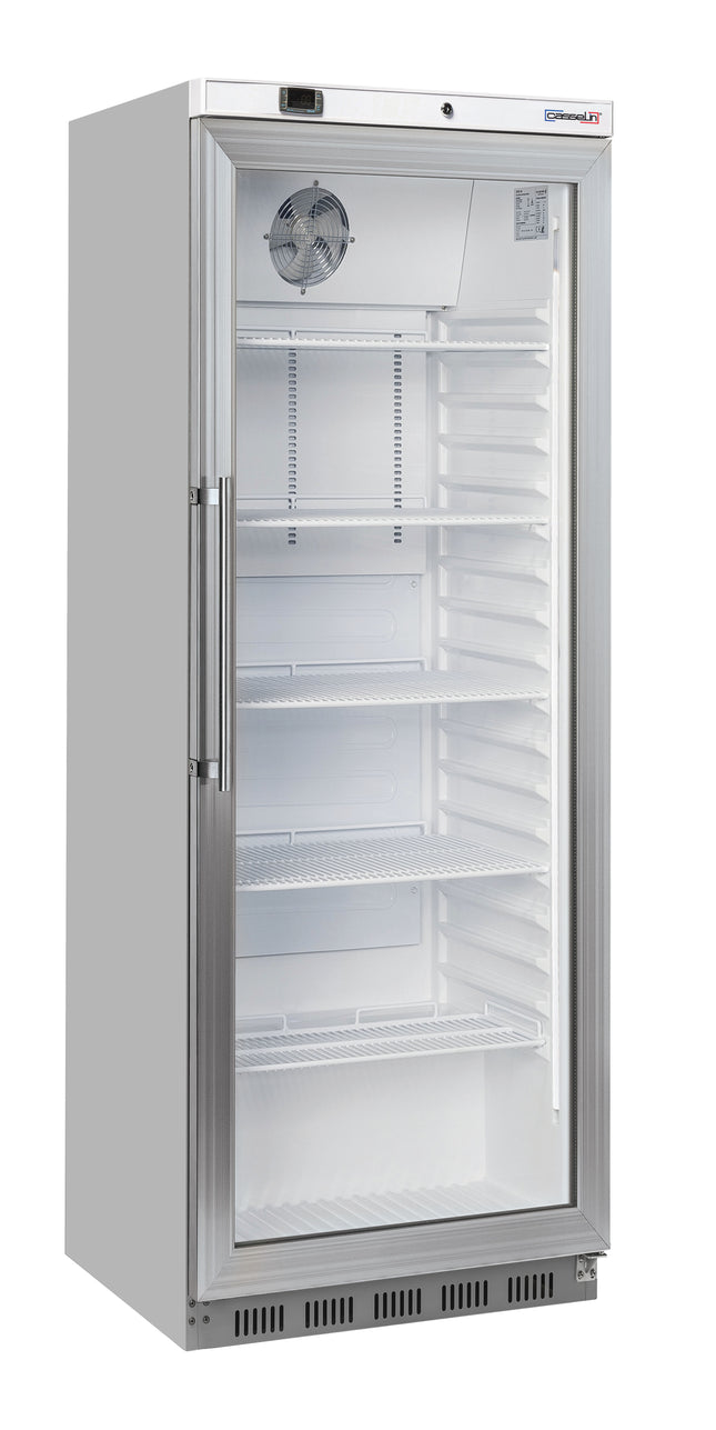Upright glass door fridge 400 L Steel