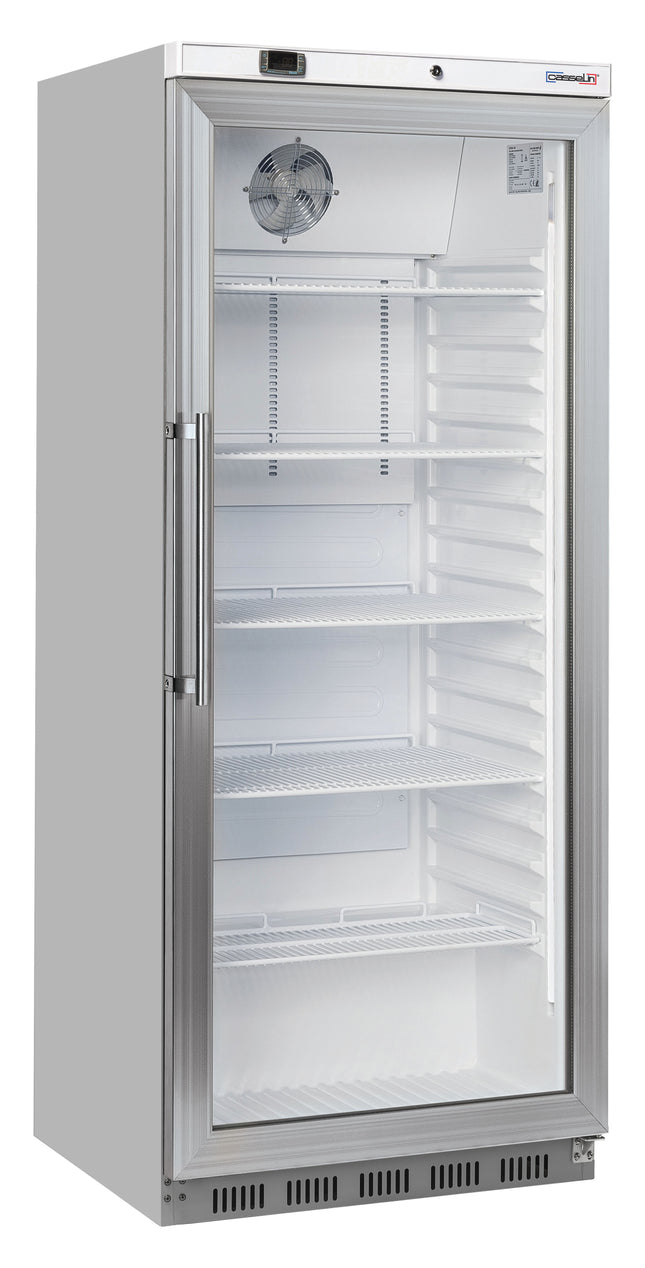 Upright glass door fridge 600 L Steel