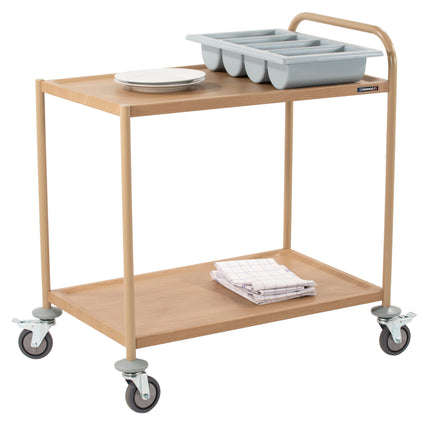 Servierwagen in Holzoptik, 2 Tabletts, 1 Korb