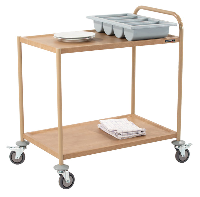 Chariot de service effet bois 2 plateaux 1 arceau