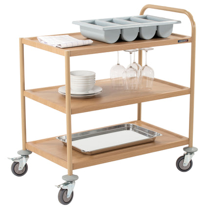 Servierwagen in Holzoptik, 3 Tabletts, 1 Korb