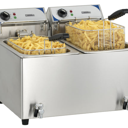 Friteuse met aftapkraan 2 x 10 liter