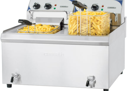 Elektrická fritéza 2 x 10 litrů s vypouštěcím kohoutem s vysokou účinností