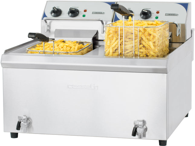 Electric fryer 2 x 10 liters with drain tap high efficiency