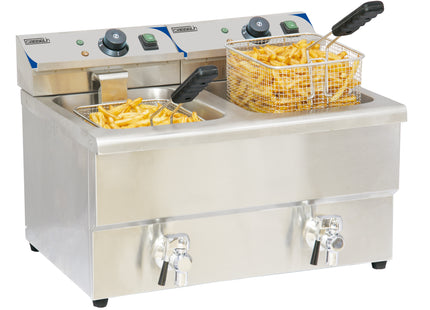 Electric deep fryer with drain tap 2 x 8 liters