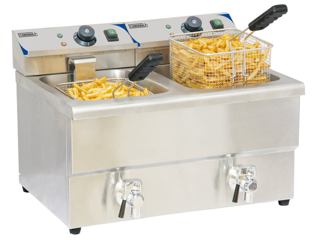 Electric deep fryer with drain tap 2 x 8 liters
