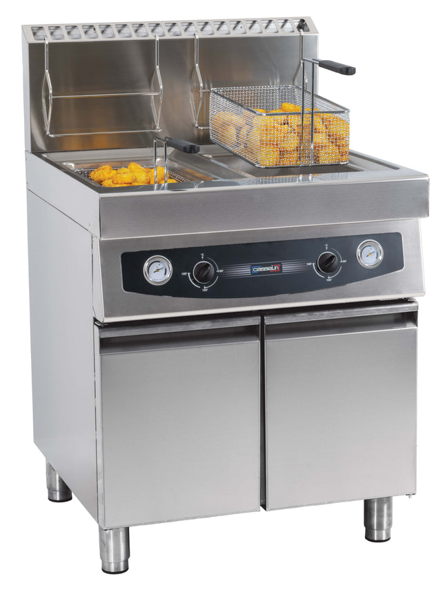 Gas deep fryer with cabinet 2 x 17 liters