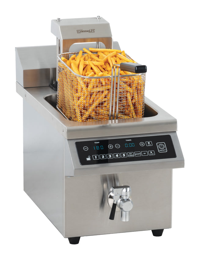 Induction fryer with drain valve and automatic lift 8 liters
